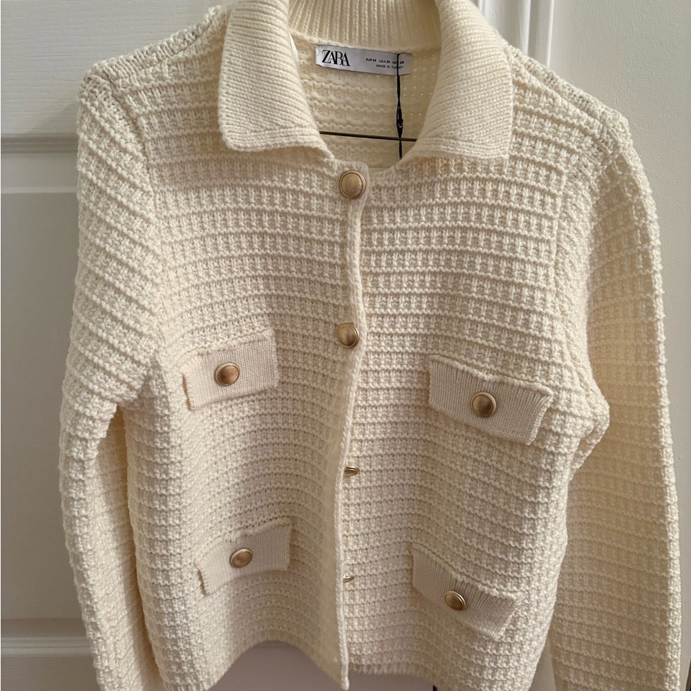 Zara Cream Textured Cardigan